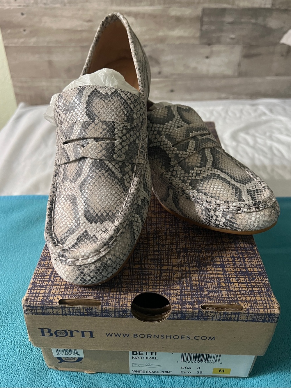 Born White Snake Print Slip-On Loafers for Women